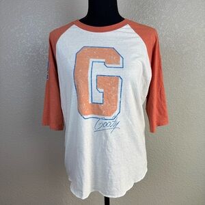 Disney Goofy‎ Baseball T Shirt Women's Orange White 3/4 Sleeve Graphic Tee